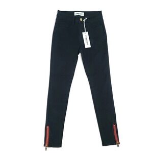 Etienne Marcel Black Skinny Jeans 25 NWT Red Zipper Moto Stretch Punk Fit
